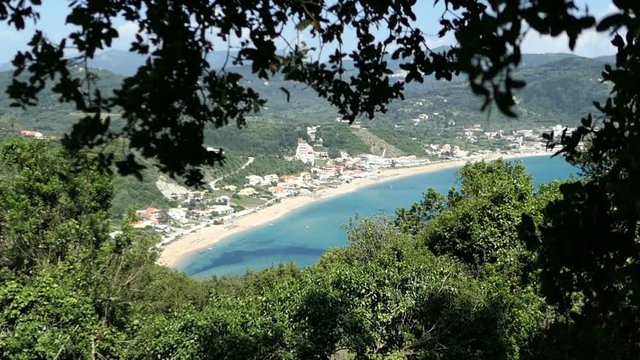 Aerial view over the coastline from village Afionas at Corfu Island (Greece)