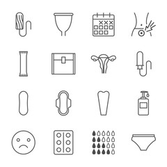 Menstruation vector icons set outline style