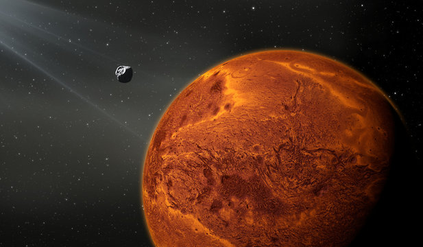 Fototapeta Terrestrial planet with moon, like a Mars planet