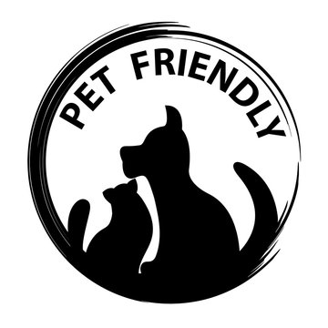 Pet friendly concept.Black silhouettes of dog and cat flat design vector illustration.
