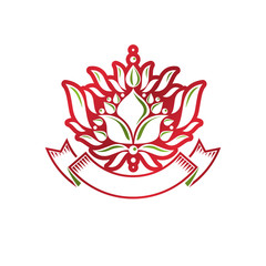 Vintage heraldic vector logotype made using lily flower royal symbol with beautiful blossom. Eco friendly product symbol, king quality theme illustration.