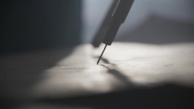 Drawing a circle with a pair of compasses.