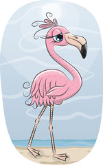 Cartoon flamingo on a Beach