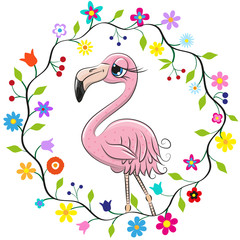 Cute Flamingo in a flowers frame