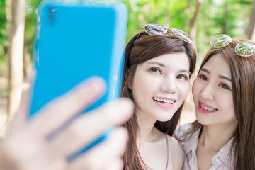 two beauty women selfie happily