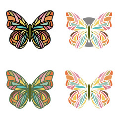 Colorful set of butterflies with various outlines