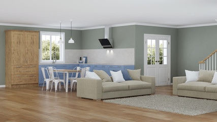 Fototapeta premium Modern house interior. Design project. 3D rendering.