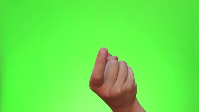 Beckoning sign. Come here. Single handed gesture. Chromakey. Green Screen. Isolated
