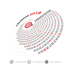 2019 Calendar Template.Spiral calendar.Calendar 2019 Set of 12 Months.Vector design stationery template.Vector Illustration