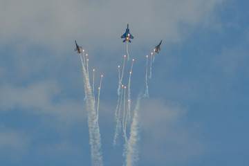 Fighter aircraft flying for display