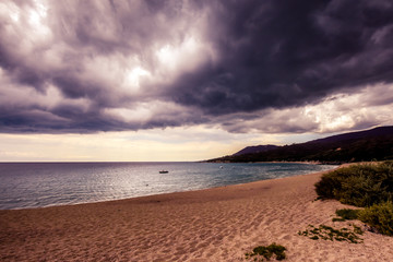 The dark clouds over the sea and the beaches.