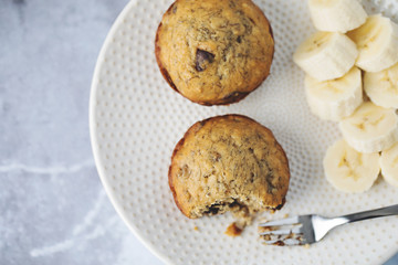 Banana Chocolate Chip Muffins on a Plate