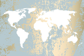 Modern gold world map design on grunge pastel abstract texture. Vector Trendy design