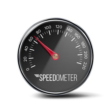 Speedometer Vector. Auto Car Panel. Realistic Speedometer. Chrome Frame. Round Black Gauge. Speed Sign Illustration