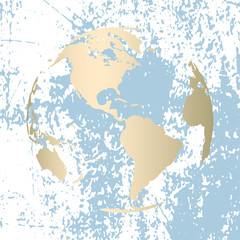 Modern gold world globe symbol design on pastel grunge background. Vector Trendy design