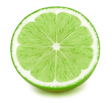 Perfectly retouched sliced half of lime fruit isolated on the white background with clipping path. One of the best isolated limes halves slices that you have seen.