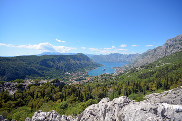 View from the mountain to Kotor and the Boka-Kotorska bay in Montenegro
