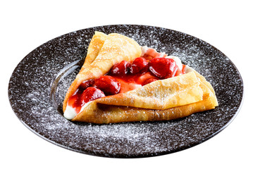 Sweet tasty crepe with strawberry isolated