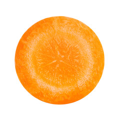 Carrot one slice top view isolated on white background