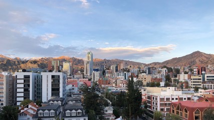Sunset at La Paz with the Andes Mountains on the background in Bolivia
