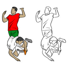 male soccer player attacking from the back vector illustration sketch doodle hand drawn with black lines isolated on white background