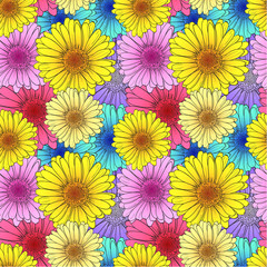 Vector Seamless Flowers Pattern, Background Template, Colorful Illustration, Card Backdrop.