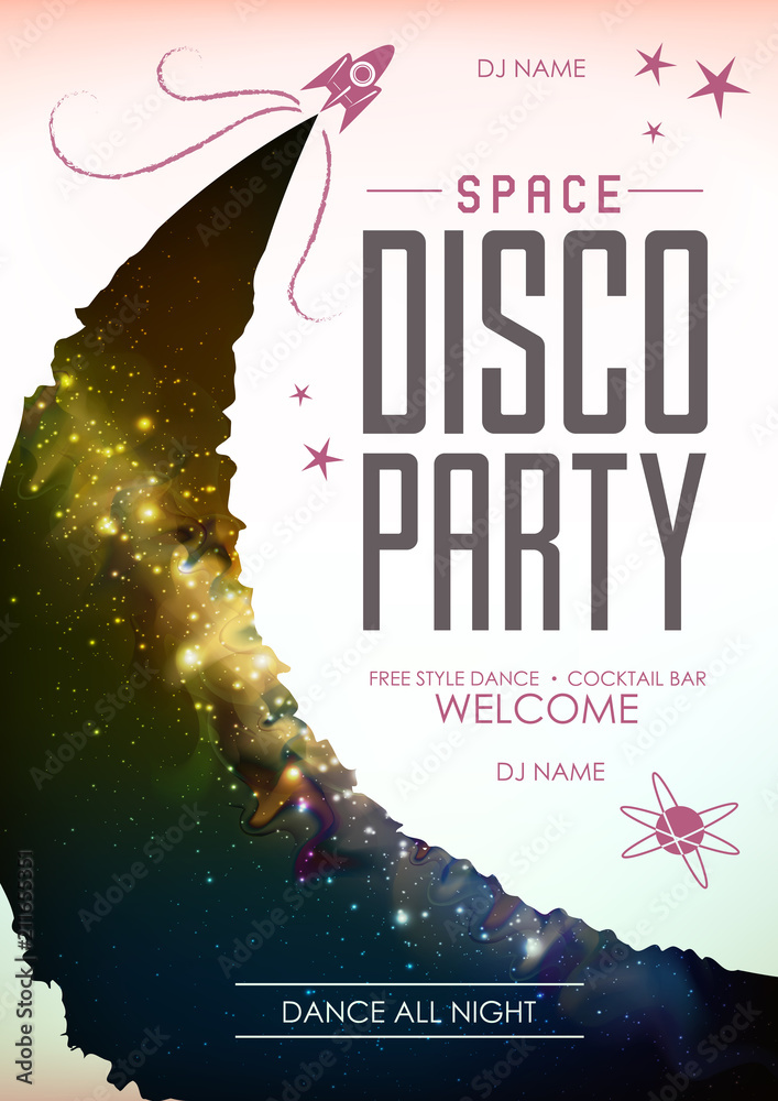 Canvas Prints disco space background. disco party poster on open space background