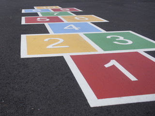 Colorful Hopscotch on Blacktop in a Park