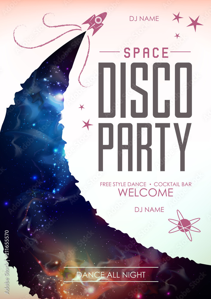 Canvas Prints disco space background. disco party poster on open space background