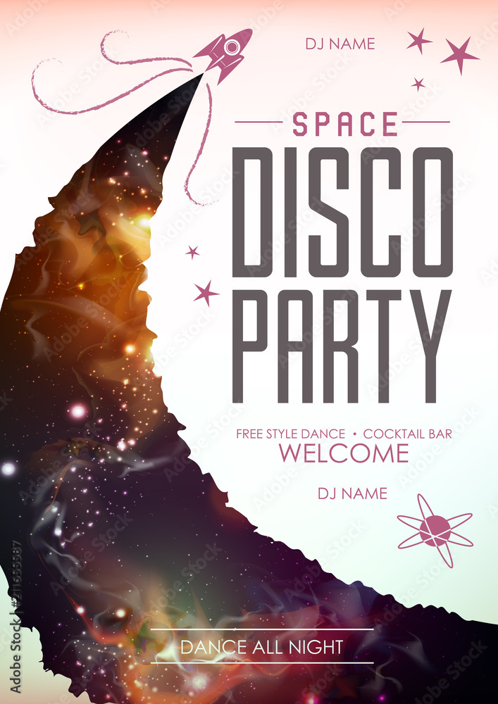 Wall mural disco space background. disco party poster on open space background