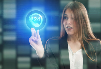 The concept of business, technology, the Internet and the network. A young entrepreneur working on a virtual screen of the future and sees the inscription: