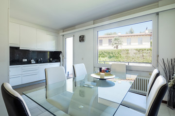 White kitchen with black marble