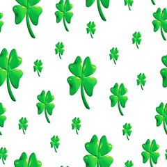 saint Patricks day pattern with four leaf clover illustration - white background
