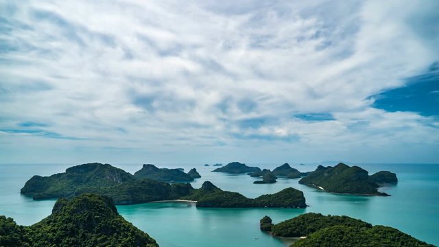 Timelapse of Tropical Limestone Rocks Rising from Water at Angthong National Marine Park in Thailand