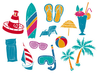 Nice Resort Illustration Set with Hand Drawn Beach Accessories and Objects