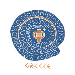 Greek Ancient Ornamental Illustration as Spiral with Antique Amphora