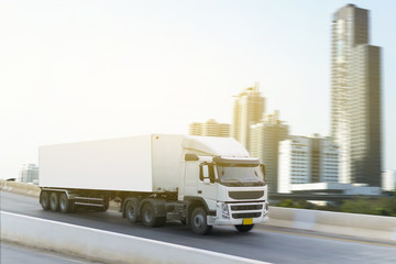 White Truck on highway road container, transportation concept.,import,export logistic industrial Transporting Land transport on the expressway