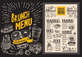 Fotobehang Brunch menu for restaurant. Vector food flyer for bar and cafe. Design template with vintage hand-drawn illustrations. © marchiez