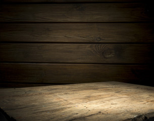 background of barrel and worn old table of wood.