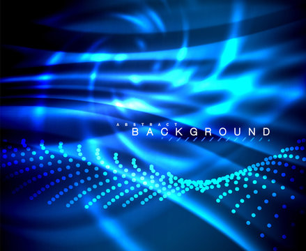Neon glowing techno lines, hi-tech futuristic abstract background template with square shapes © antishock