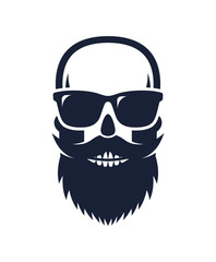 Bald, bearded hipster skull wearing sunglasses