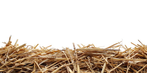 Straw pile isolated on white background and texture, clipping path - obrazy, fototapety, plakaty