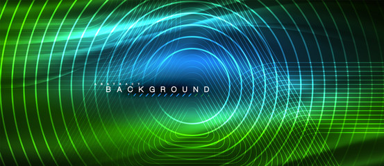 Neon glowing lines, magic energy space light concept, abstract background wallpaper design