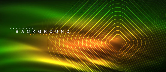 Fototapeta premium Neon glowing lines, magic energy space light concept, abstract background wallpaper design