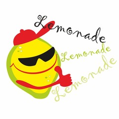Lemonade. Lettering. Cartoon lemon man invites you to drink a wonderful cool drink. vector