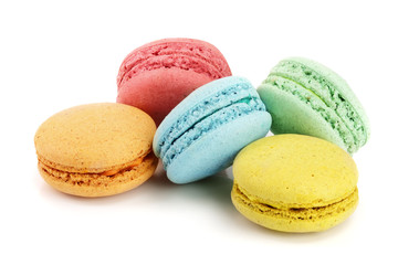 colorful macaroons isolated on white background closeup