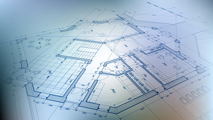 vector architectural plan - abstract architectural blueprint of a modern residential building / technology, industry, business concept illustration: real estate, building, construction & architecture