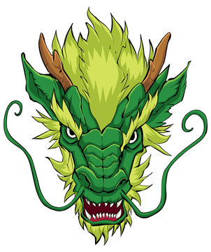 recommend clip art: Chinese Dragon Head Green / Hand drawn illustration of Chinese dragon in green.