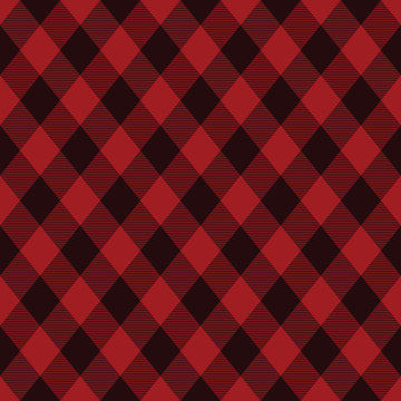 Diagonal black and red tartan vector seamless pattern background