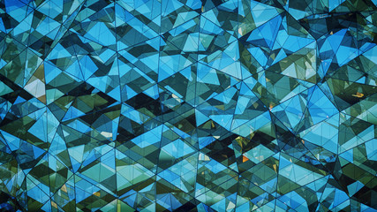Triangulated multilayered blue glass construction abstract 3D rendering